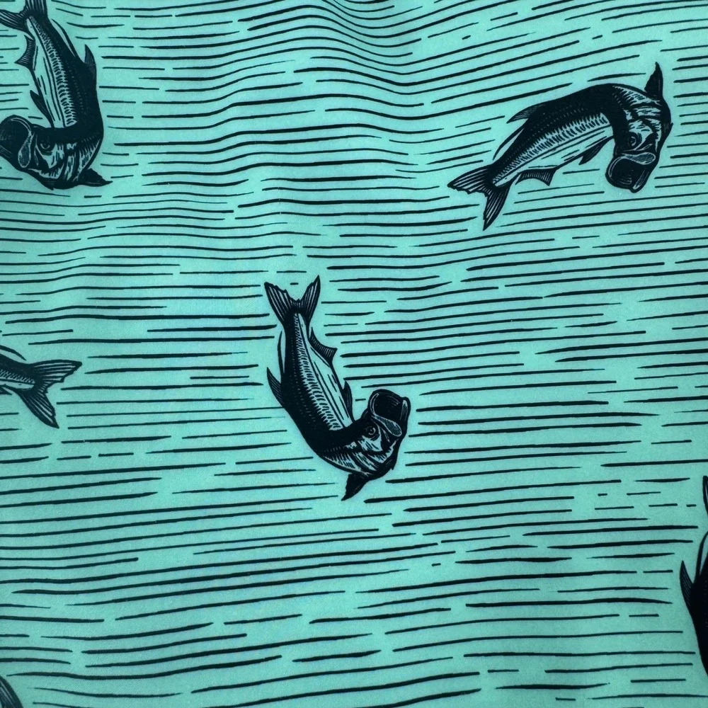 Simms Fishing Products Mens 36 Teal Tarpon Print Board Shorts Swim Trunks Pocket